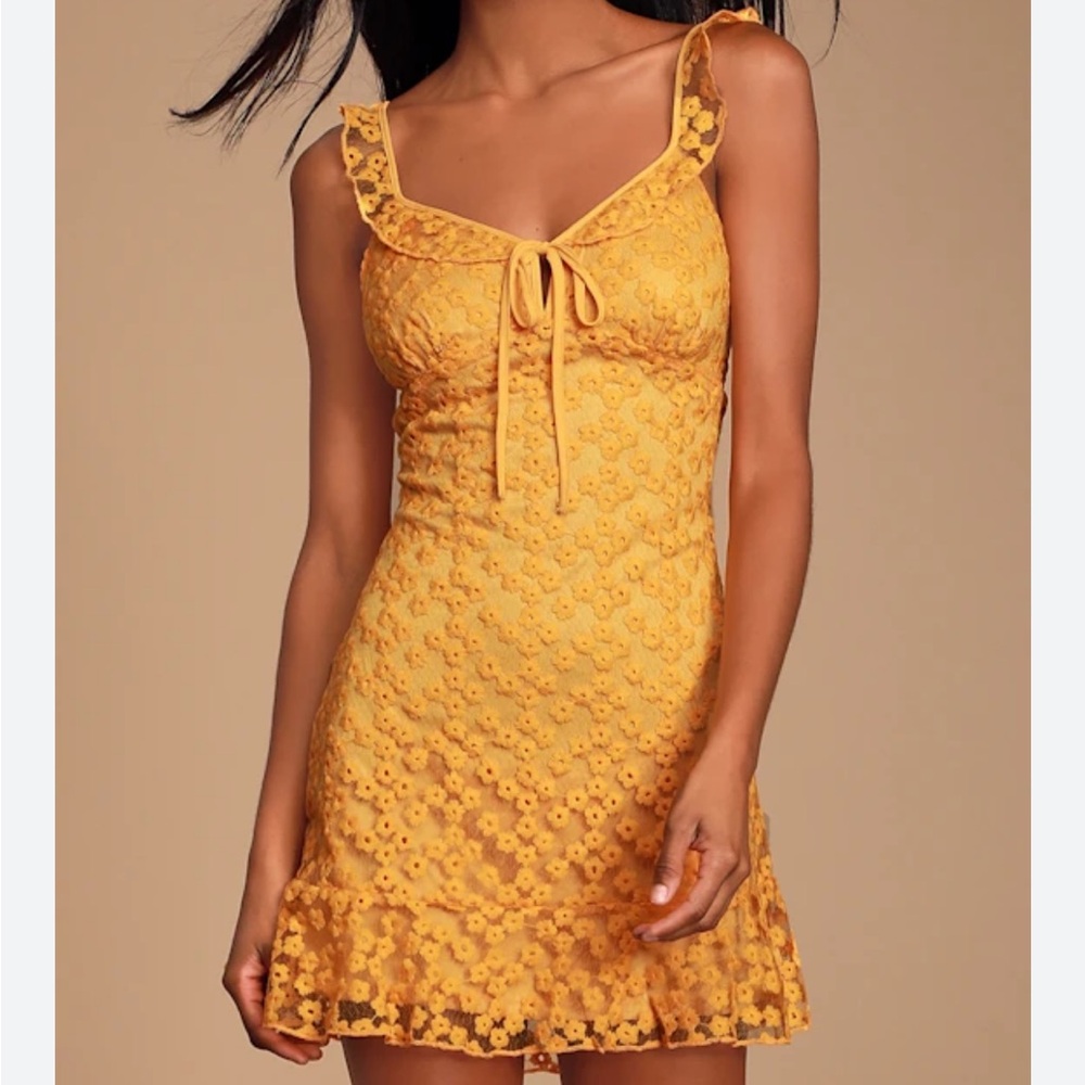 Lulus Vibrant Yellow Floral Dress